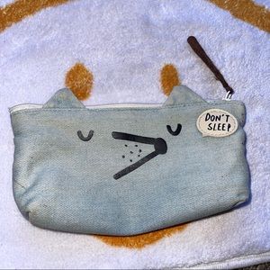 Super Cute Denim Kitty Cat Don’t Sleep Pencil Case